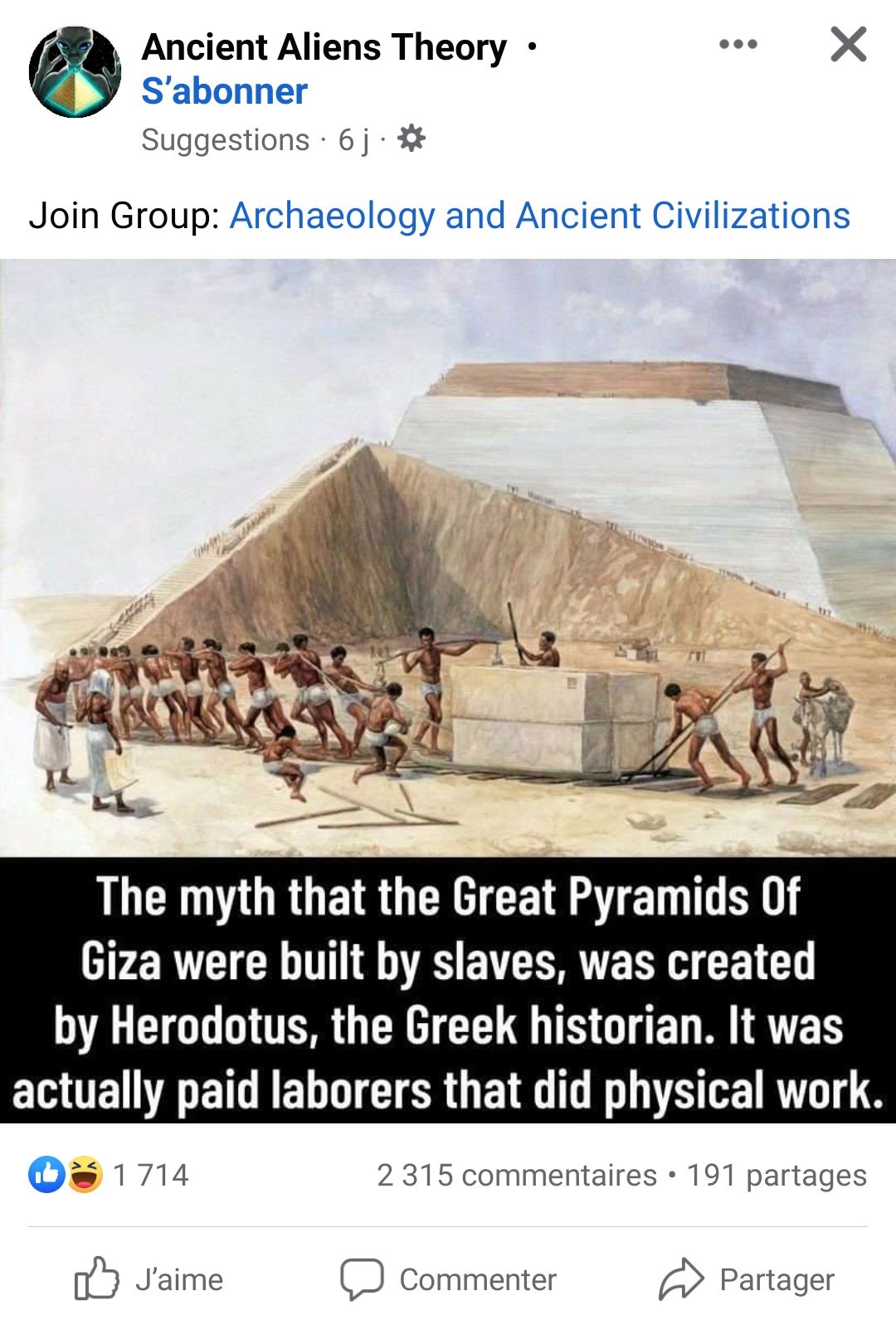 A post of the Ancient aliens Theory facebook group