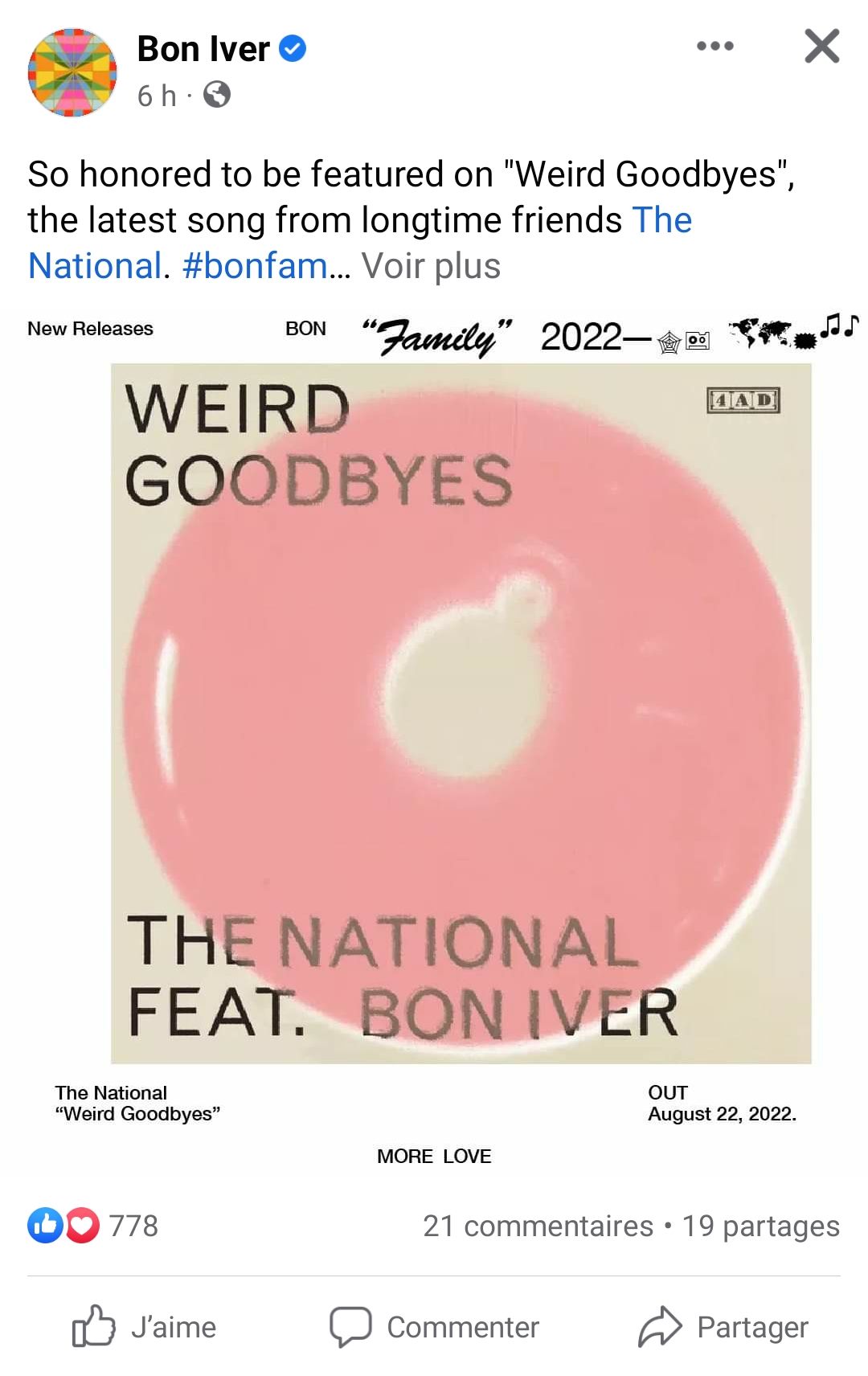 Weird goodbyes album of The national feat. Bon Iver