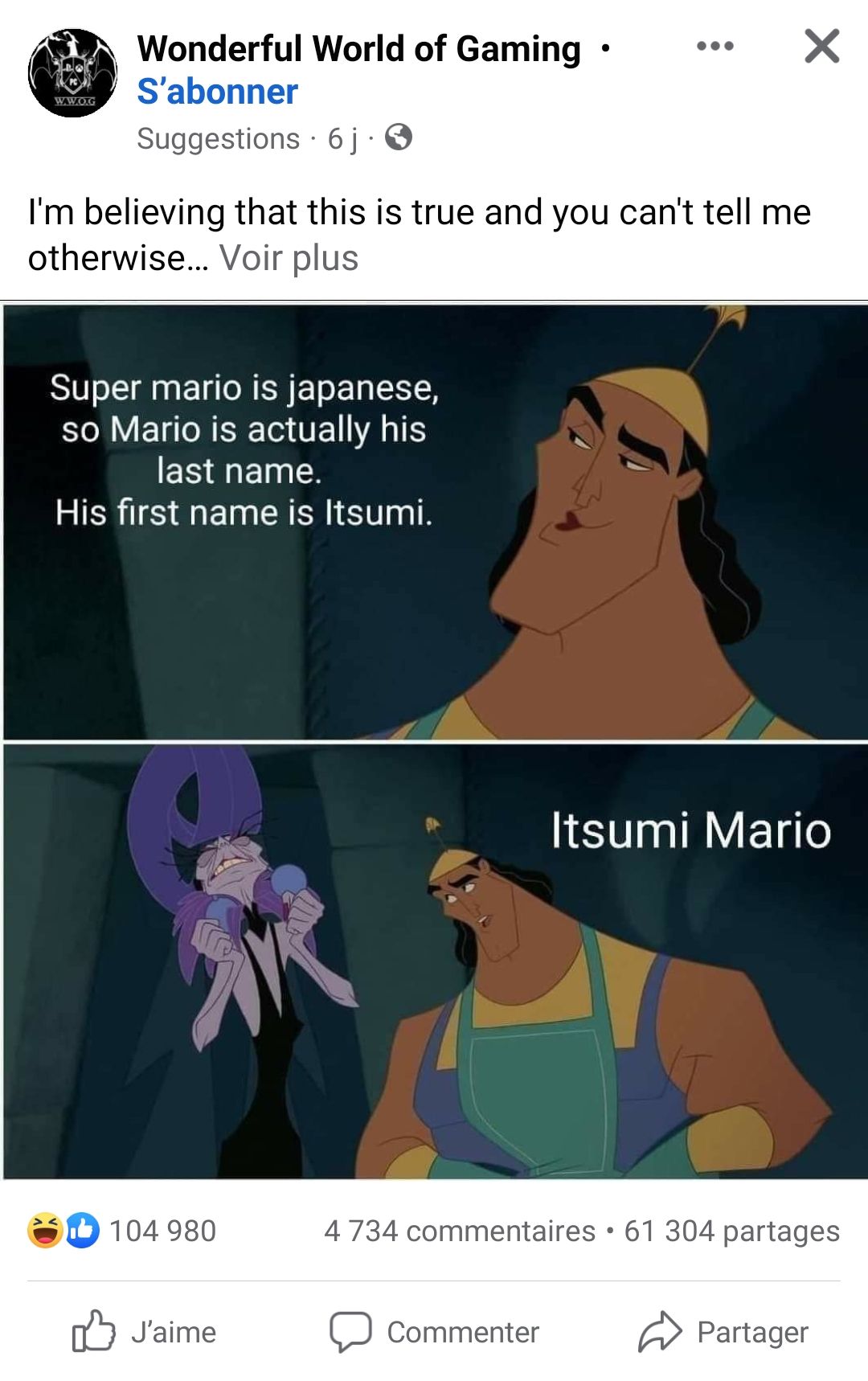 A meme with characters from Kuzco about Mario