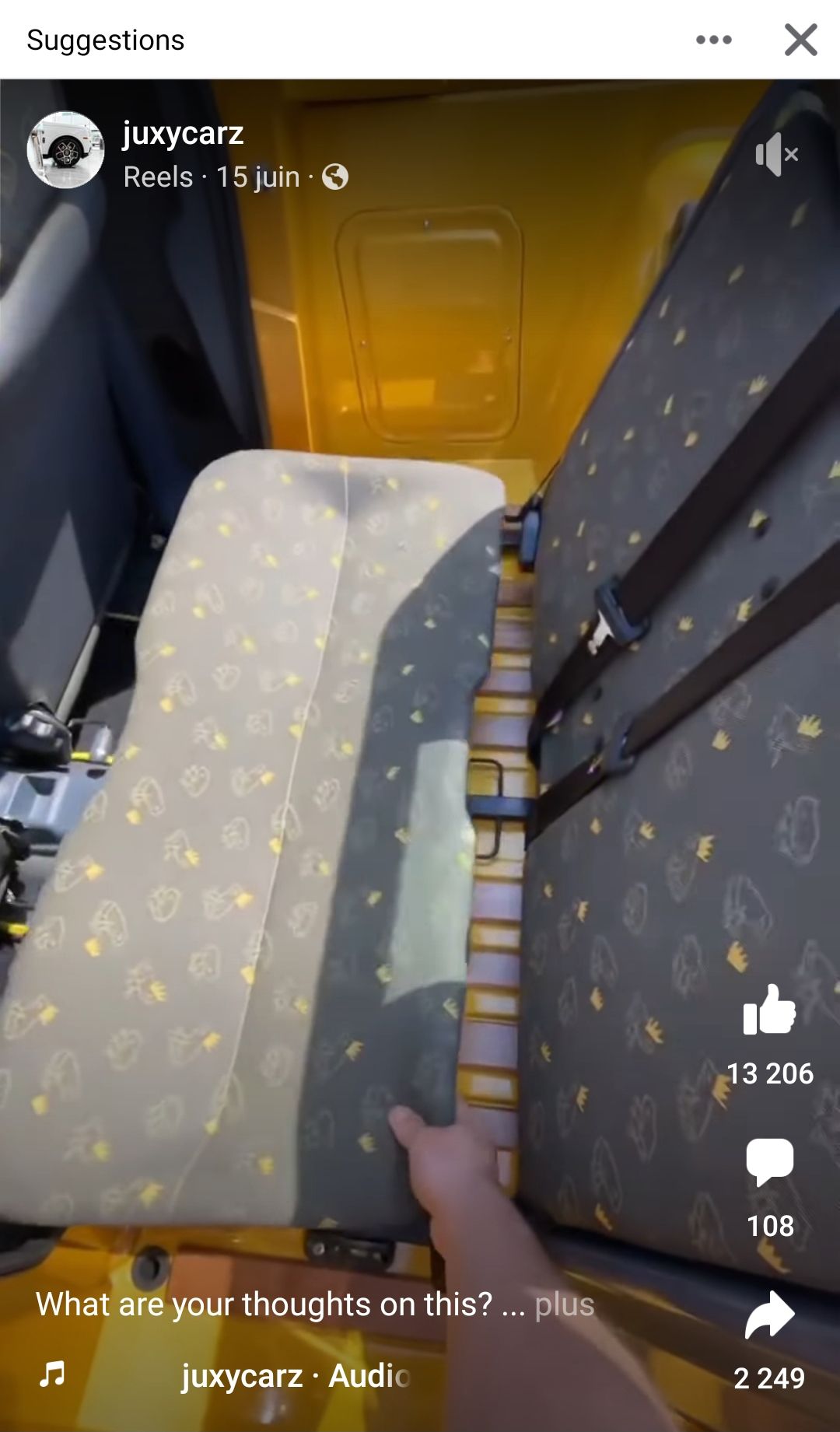 Screenshot of a facebook video showing backseat of yellow Skoda Felicia Fun Pickup